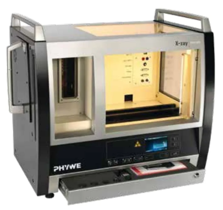 Equipo de rayos X PHYWE XR4 expert unit para docencia, con cámara de experimentación XXL y pantalla táctil